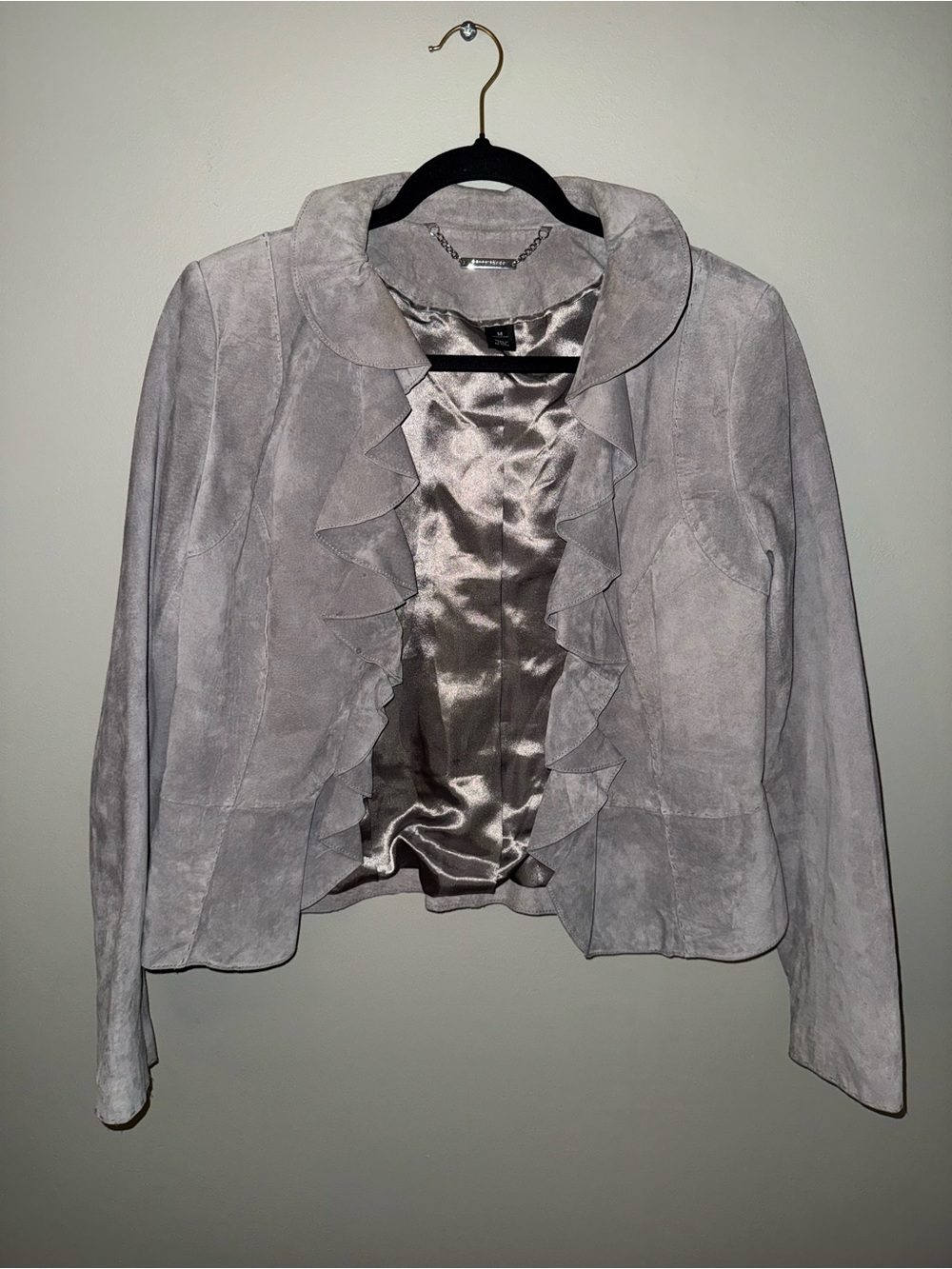 WHBM WHite House Black Market 100% leather cropped jacket blazer grey suede M